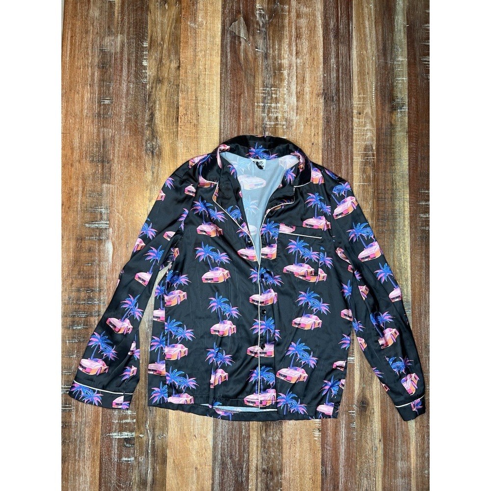 Dirty Weekend Pajamas Set Women's Size Medium‎ Satin LA Streetwear Ferrari Print - Picture 2 of 7